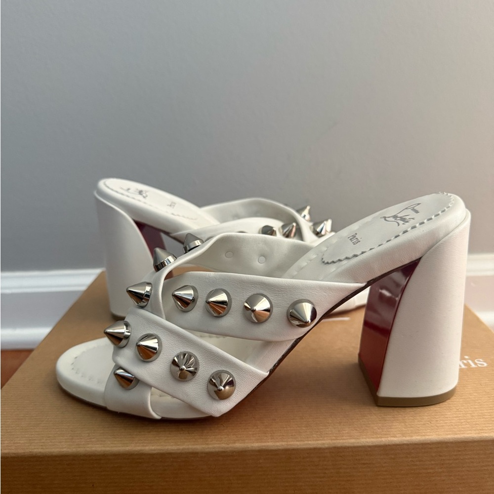 Christian Louboutin White and Silver Studded Sandals